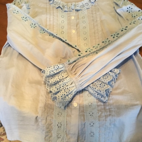 J Crew Women’s Blue Eyelite Long Sleeve Blouse Sz Small $118 - Picture 9 of 10